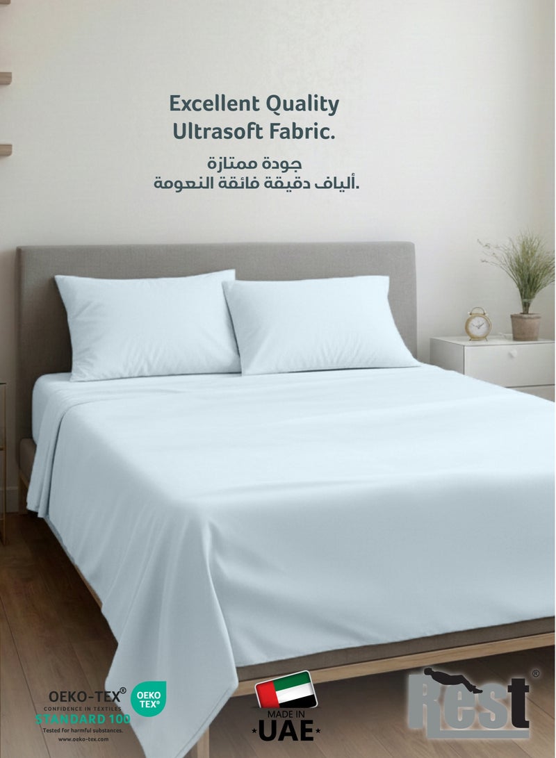 REST 3-Piece Sky Blue Plush 220x240  Flat Bedsheet Set Includes 1 Deep Pocket Flat Bedsheet and 2 Pillow Covers, Breathable and Machine Washable - Image 2